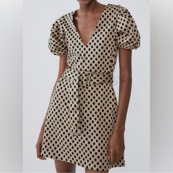 NWT Zara Belted Polka Dot Dress Size Medium - Picture 1 of 15
